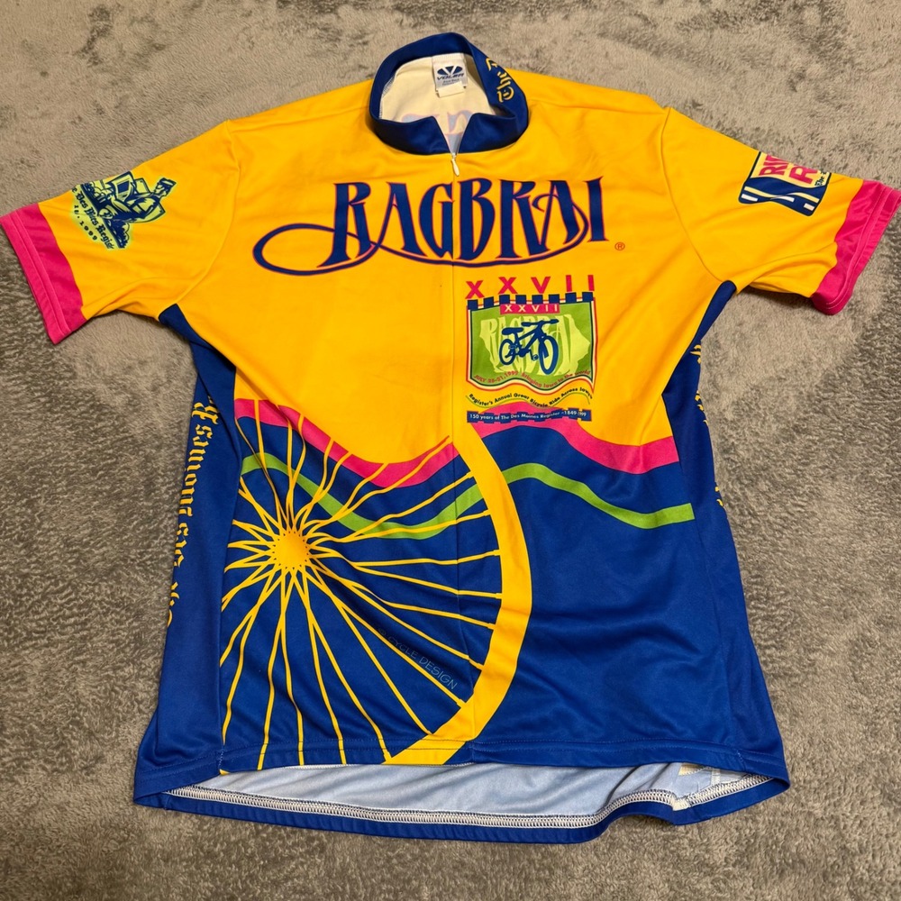 Voler Mens Cycling Jersey RAGBRAI XXVII Yellow Blue Pink‎ XL